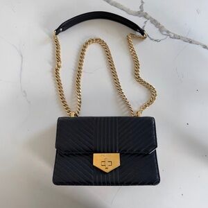 Prada Black Soft Calf Chevron Impunture Turn Lock Chain Crossbody Bag🖤